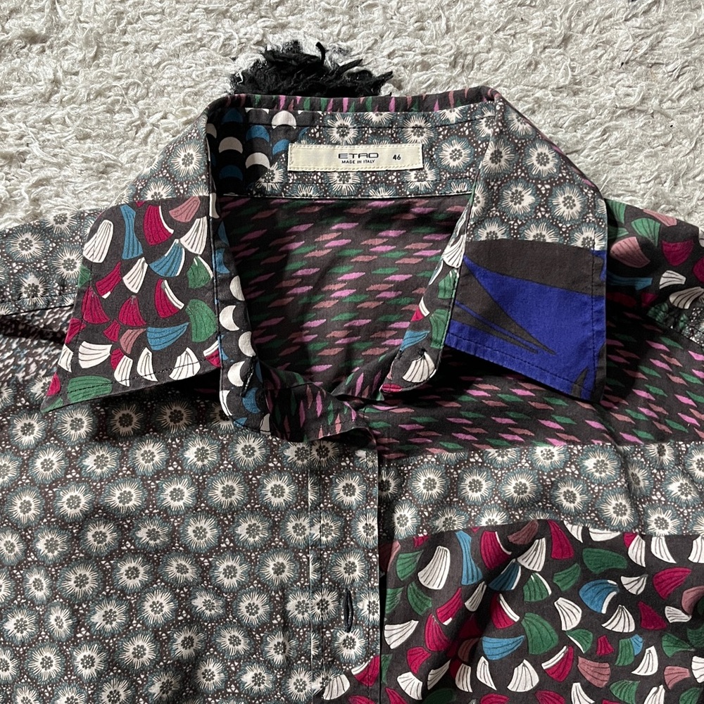 Etro Size 46 Patchwork Style Button Down Multicol… - image 3